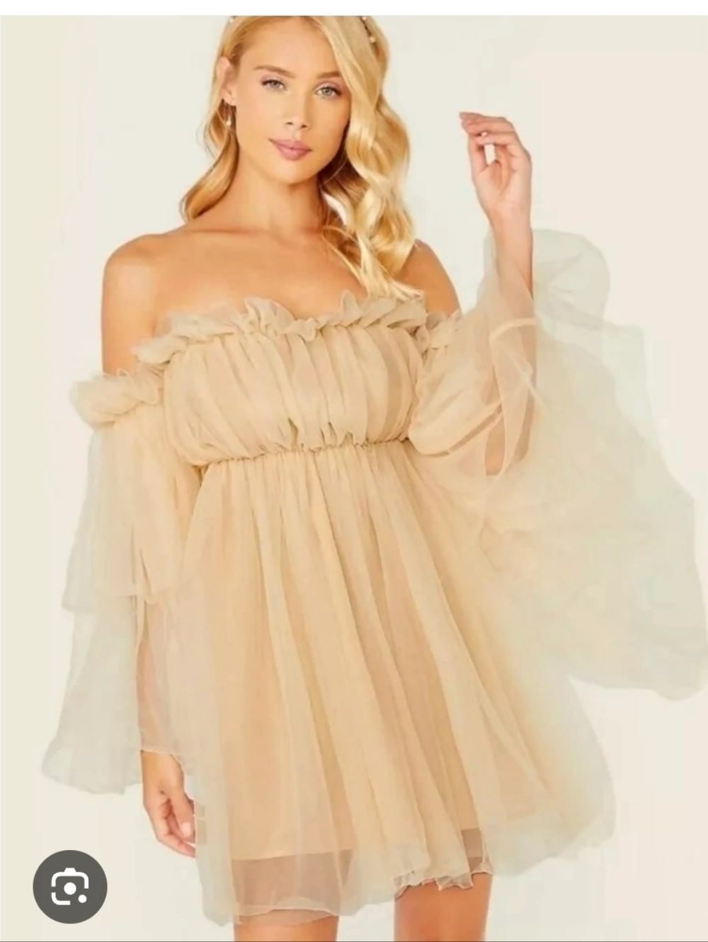 Women's Romantic Off Shoulder Flounce Ruffle Mesh Dress XL
